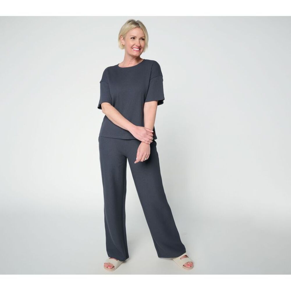 Peace Love World Women's Set Sz S Hycomb Knit Top Pant Black